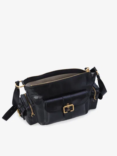 Chloé Camera Bag Black Shoulder Bag With Logo Buckle And Removable Handle In Leather Woman