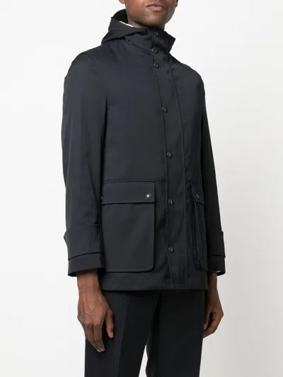 Thom Browne Blue Solid Hood Jacket In Blue