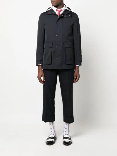 Thom Browne Blue Solid Hood Jacket In Blue