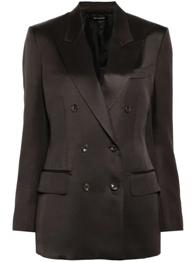 Tom Ford Double-breasted Blazer With Structured Shoulders In Black