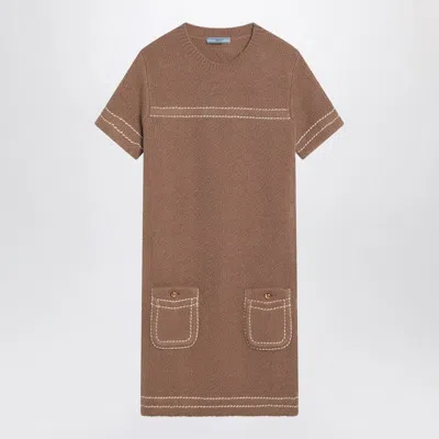 Prada Brown Wool Mini Dress In Brown