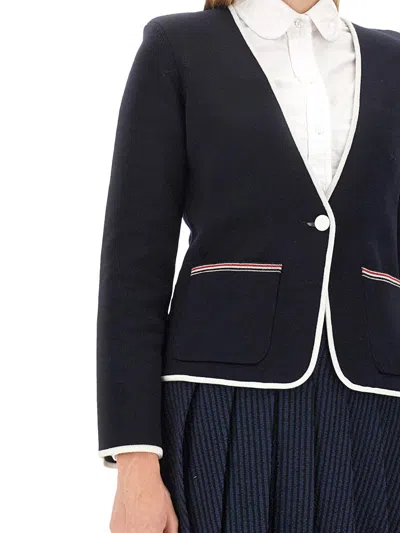 Thom Browne Single-breasted Collarless Jacket In Black
