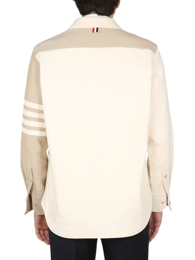 Thom Browne 4-bar Patchwork Denim Shirt In Brown