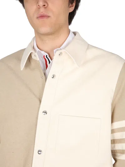 Thom Browne 4-bar Patchwork Denim Shirt In Brown