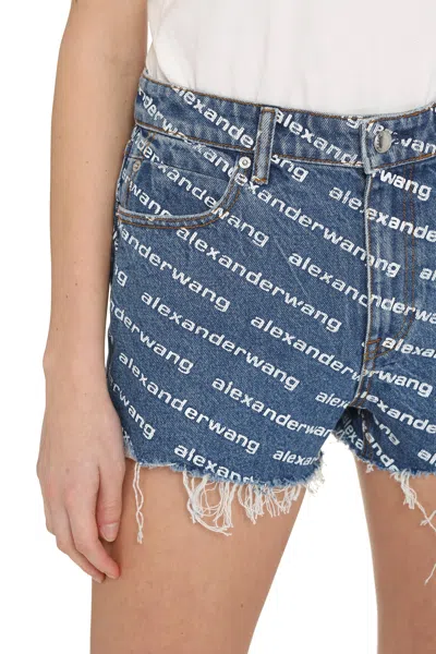 Alexander Wang Bite Logo High Waist Cutoff Denim Shorts In Blue
