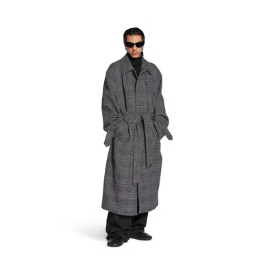Balenciaga Vintage Checked Wool One Layer Raglan Coat Clothing In Gray