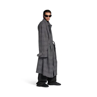 Balenciaga Vintage Checked Wool One Layer Raglan Coat Clothing In Gray