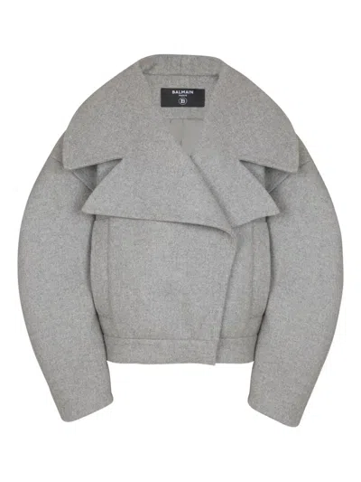 Balmain Oversized Wool Caban Featuring Pockets In Gray