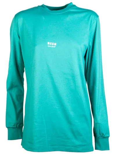Msgm Green Cotton T-shirt In Blue