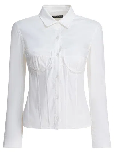 Balenciaga Long-sleeved Corseted Shirt In White