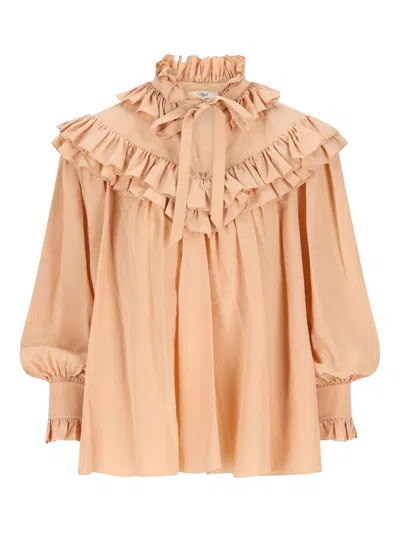 Chloé Women Sand Brown Oversized Ruffle Top In Brown