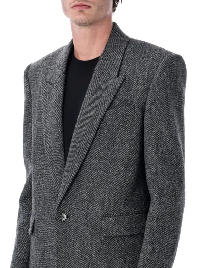 Saint Laurent Oversized Single-breasted Herringbone Wool Jacket In Multi