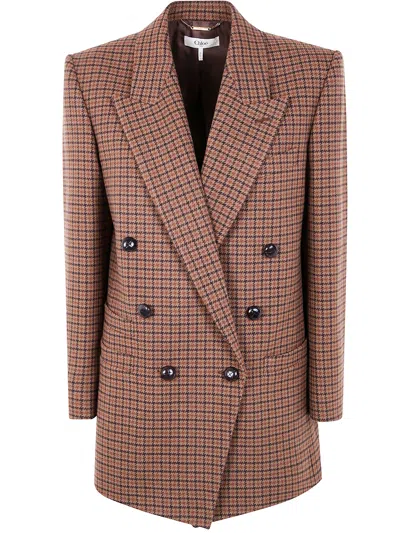 Chloé Checked Double-breasted Wool-blend Blazer In Brown