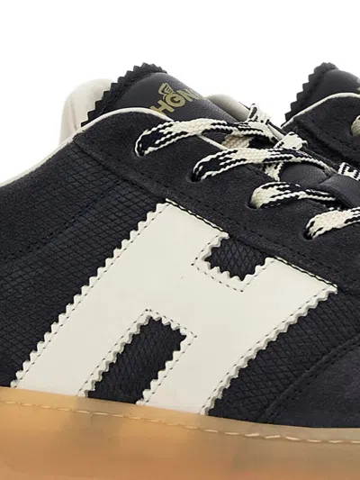 Hogan Navy Suede Leather H Sneakers In Black