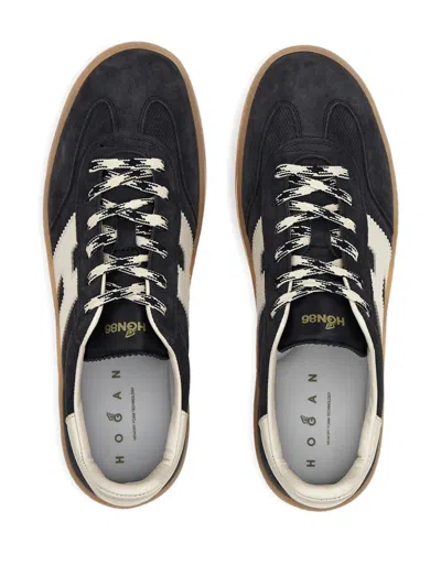 Hogan Navy Suede Leather H Sneakers In Black