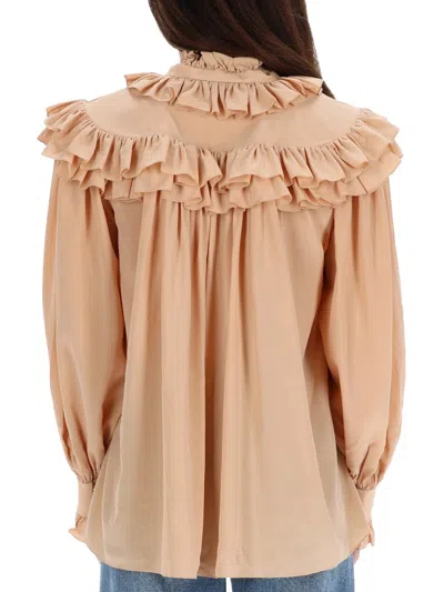 Chloé Women Sand Brown Oversized Ruffle Top In Neutral