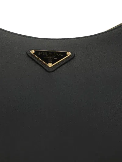 Prada Leather Shoulder Bag Curved Shape Strap In Black