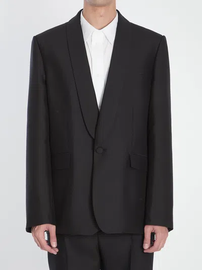Loewe Tailored Wool Silk Jacket With Shawl Lapel In Black
