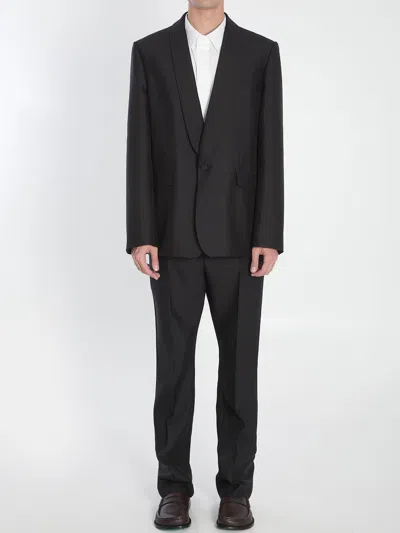 Loewe Tailored Wool Silk Jacket With Shawl Lapel In Black