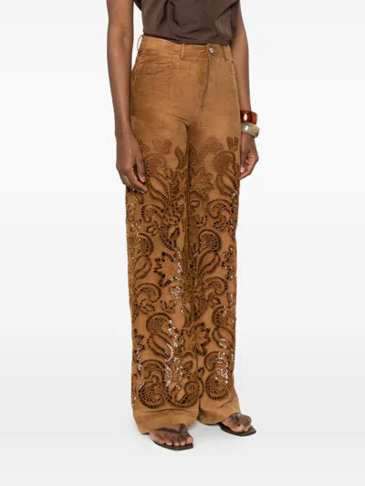 Ermanno Suede Leather Effect Trousers In Multi