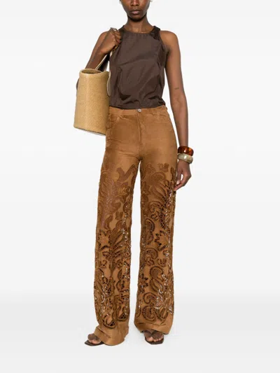 Ermanno Suede Leather Effect Trousers In Multi