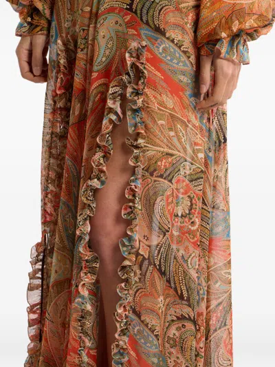 Etro Paisley Print Ruffle Silk Chiffon Maxi Skirt In Multi