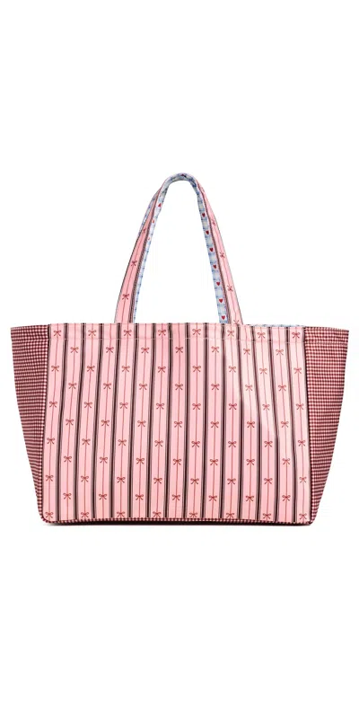 Stoney Clover Lane Reversible Everything Tote Stripe Bow In Brown