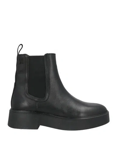 Tommy Hilfiger Woman Ankle Boots Black Size 7.5 Leather In Black
