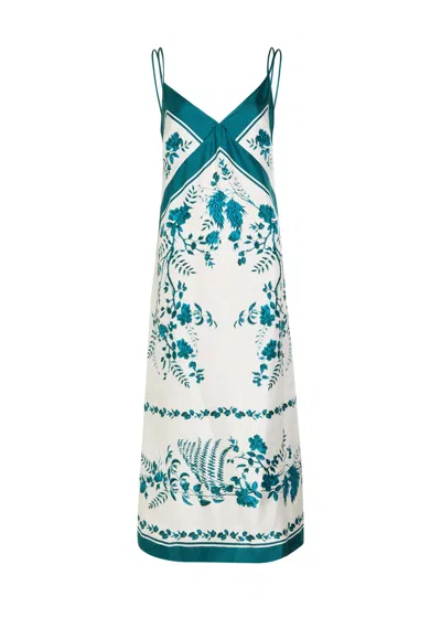 Erdem Womens Wild Fern Bot Dream Blue Strappy Scarf Silk Twill Midi Slip Dress