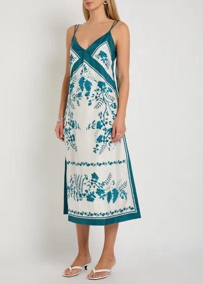 Erdem Womens Wild Fern Bot Dream Blue Strappy Scarf Silk Twill Midi Slip Dress