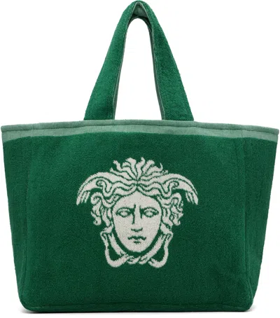 Versace Cotton-terry Jacquard Tote In Green