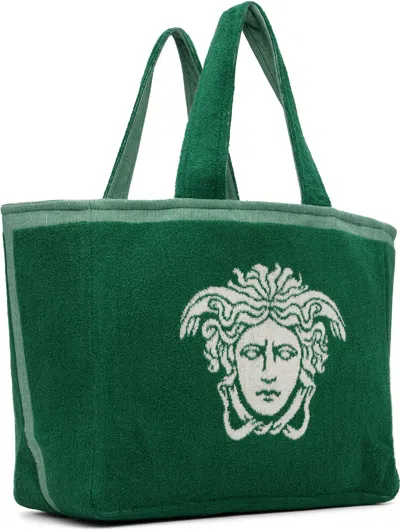 Versace Cotton-terry Jacquard Tote In Green