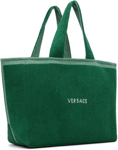 Versace Cotton-terry Jacquard Tote In Green