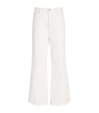 Frame The Eyelet Flare Embroidered Flared-leg Jeans In White
