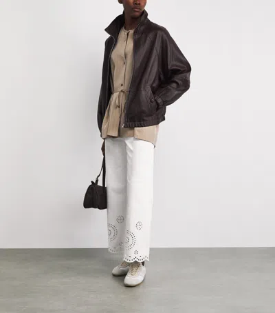 Frame The Eyelet Flare Embroidered Flared-leg Jeans In White