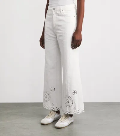 Frame The Eyelet Flare Embroidered Flared-leg Jeans In White