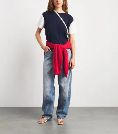 Sandro Layered Effect Pointelle Knit Sweater In Blue