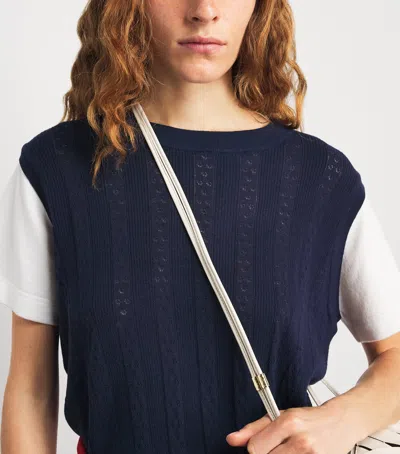 Sandro Layered Effect Pointelle Knit Sweater In Blue