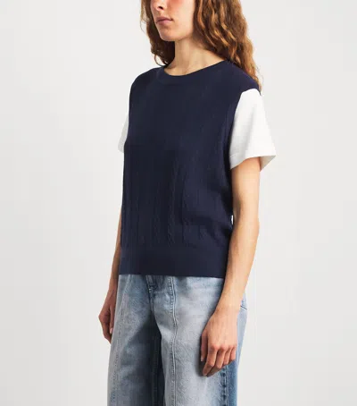Sandro Layered Effect Pointelle Knit Sweater In Blue