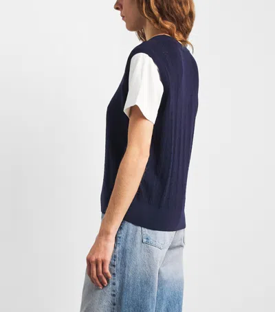 Sandro Layered Effect Pointelle Knit Sweater In Blue