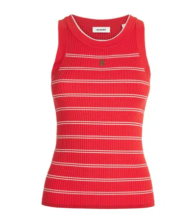 Sandro Striped-pattern Logo-plaque Tank Top In Red