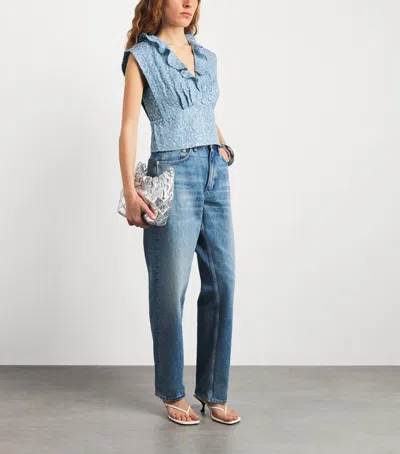 Sandro Paris Sequinned Stripe Top In Blue