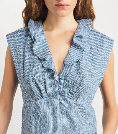 Sandro Paris Sequinned Stripe Top In Blue