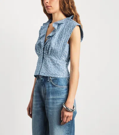 Sandro Paris Sequinned Stripe Top In Blue