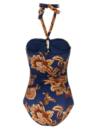 Zimmermann Aster Printed Halterneck Stretch-polyamide Swimsuit In Blue