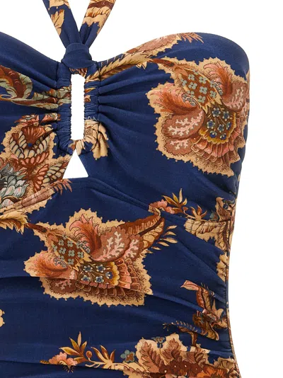 Zimmermann Aster Printed Halterneck Stretch-polyamide Swimsuit In Blue