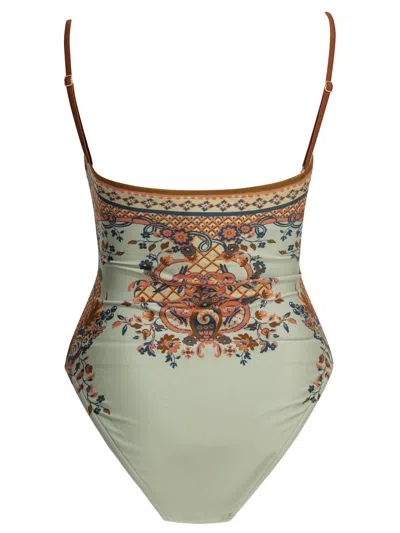 Zimmermann Aster Scarf Tie One-piece Swimsuit Blue Paisley Floral In Brown