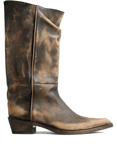 Khaite Calf Leather Pointed-toe Boots In Brown