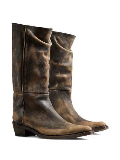 Khaite Calf Leather Pointed-toe Boots In Brown