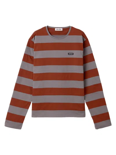 Miu Miu Cotton T-shirt With Striped Pattern In Multi